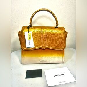 🍎NWT BRAHMIN INGRID-CANARY POR DO SOL OMBRE NATURAL YELLOW CREAM.